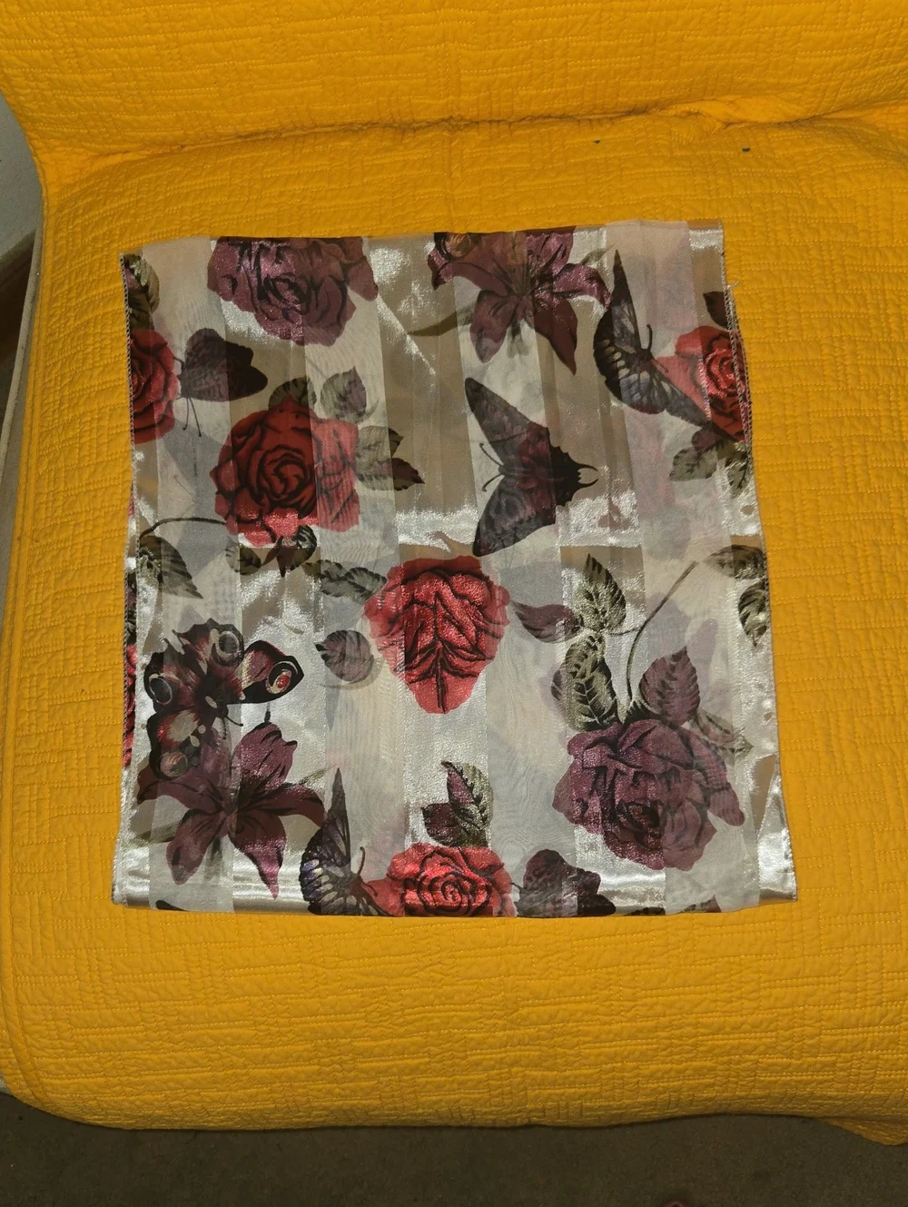 Floral and Butterfly Sheer Square Scarf - Red & Purple Roses